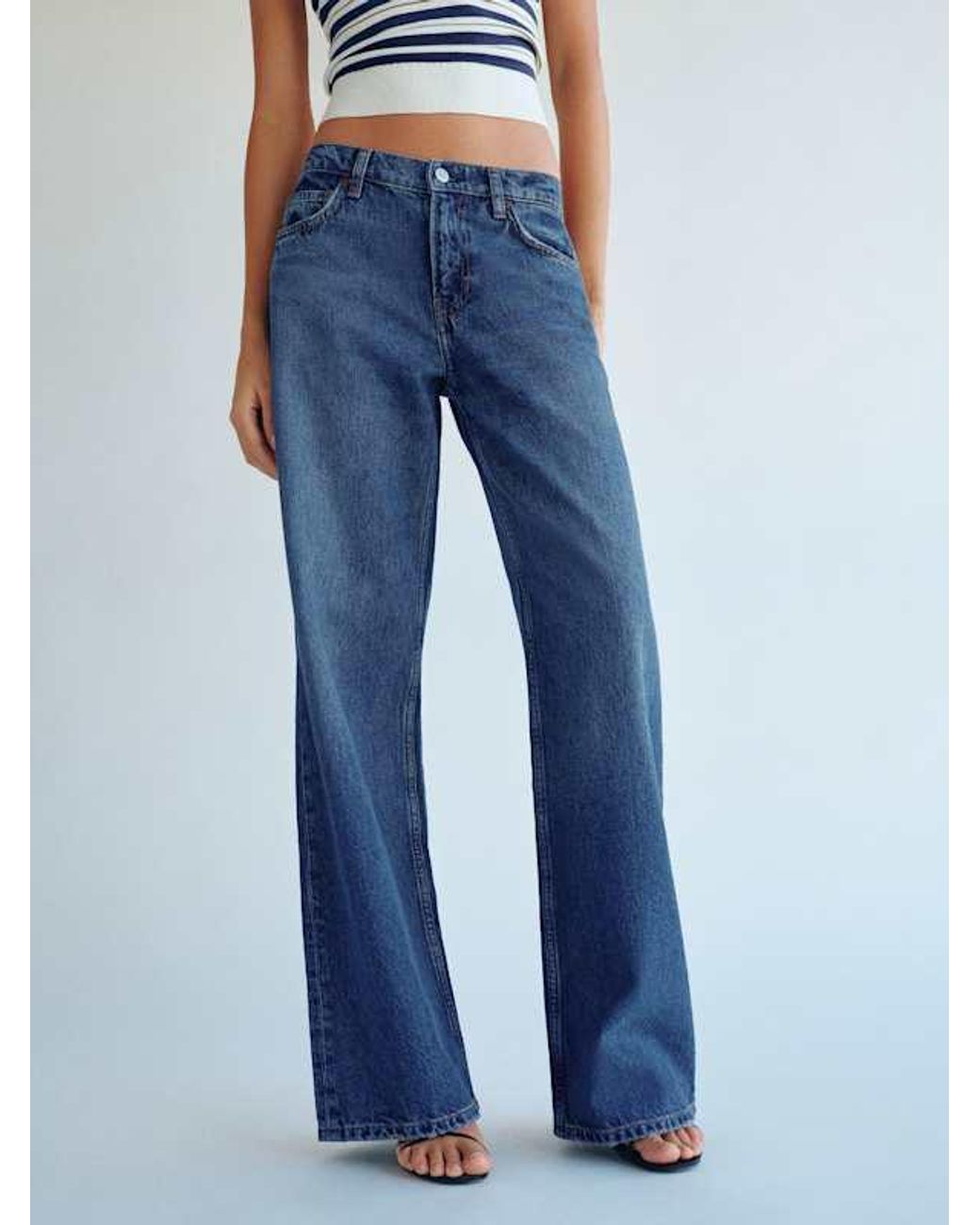 Reformation Blue Cary Low Rise Slouchy Wide Leg Jeans Denim