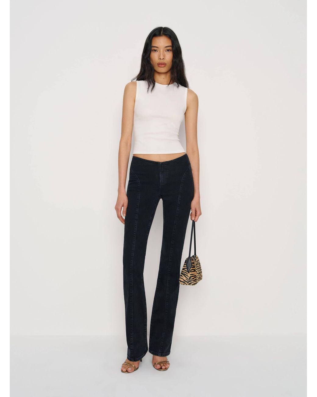 Reformation White Elora Super Stretch Low Rise Bootcut Jeans Denim