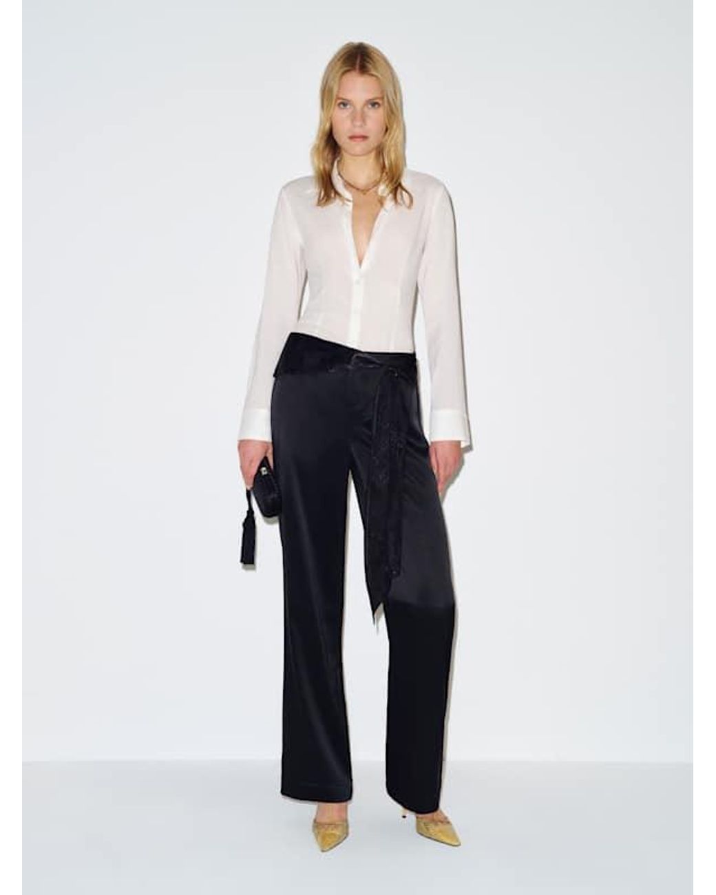 Reformation Blue Mina Satin Tie Pant