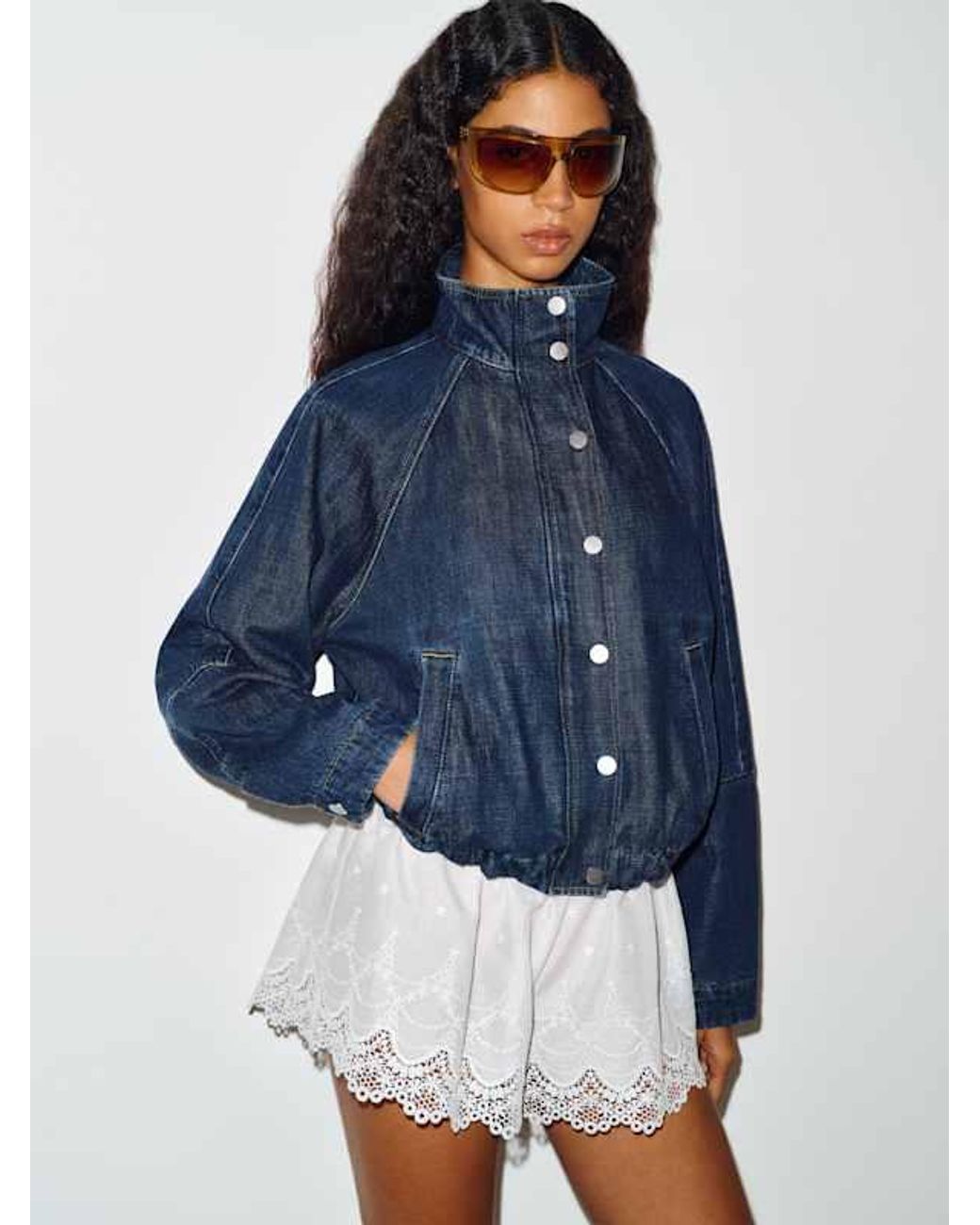 Reformation Blue Corey Denim Bomber Jacket