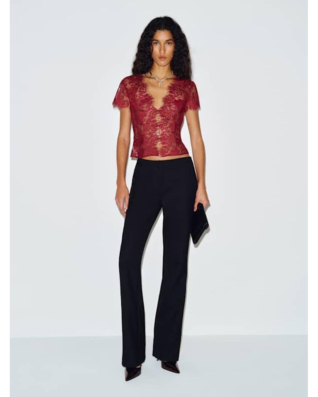 Reformation Red Eugenie Top Lace
