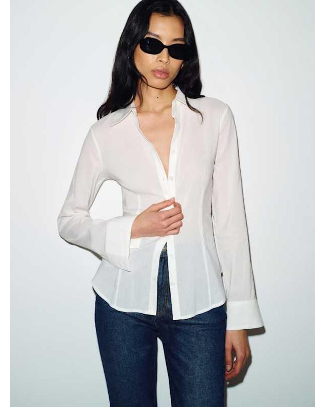 Reformation White Raya Fitted Voile Shirt