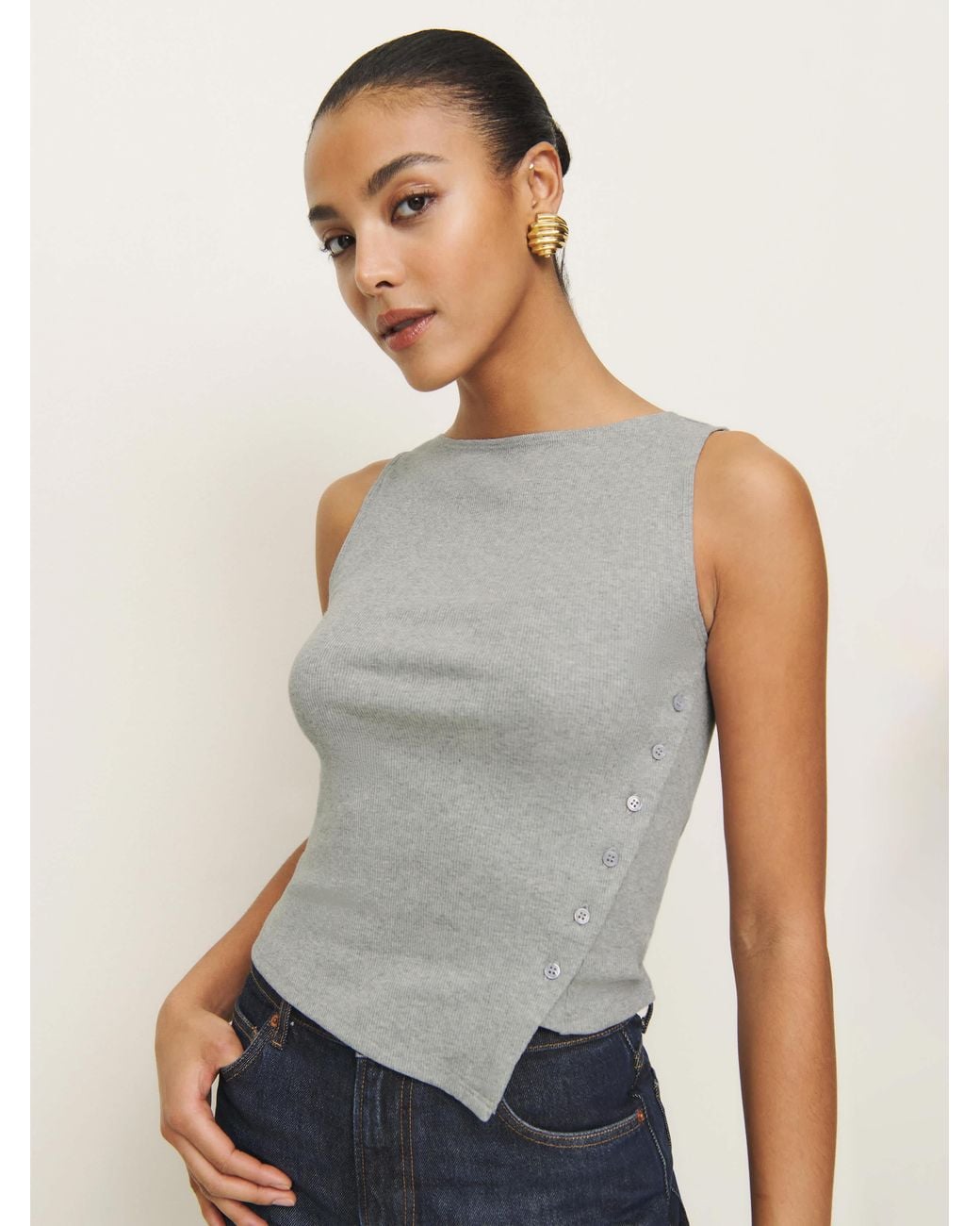 Reformation Gray Hudson Knit Top Heather