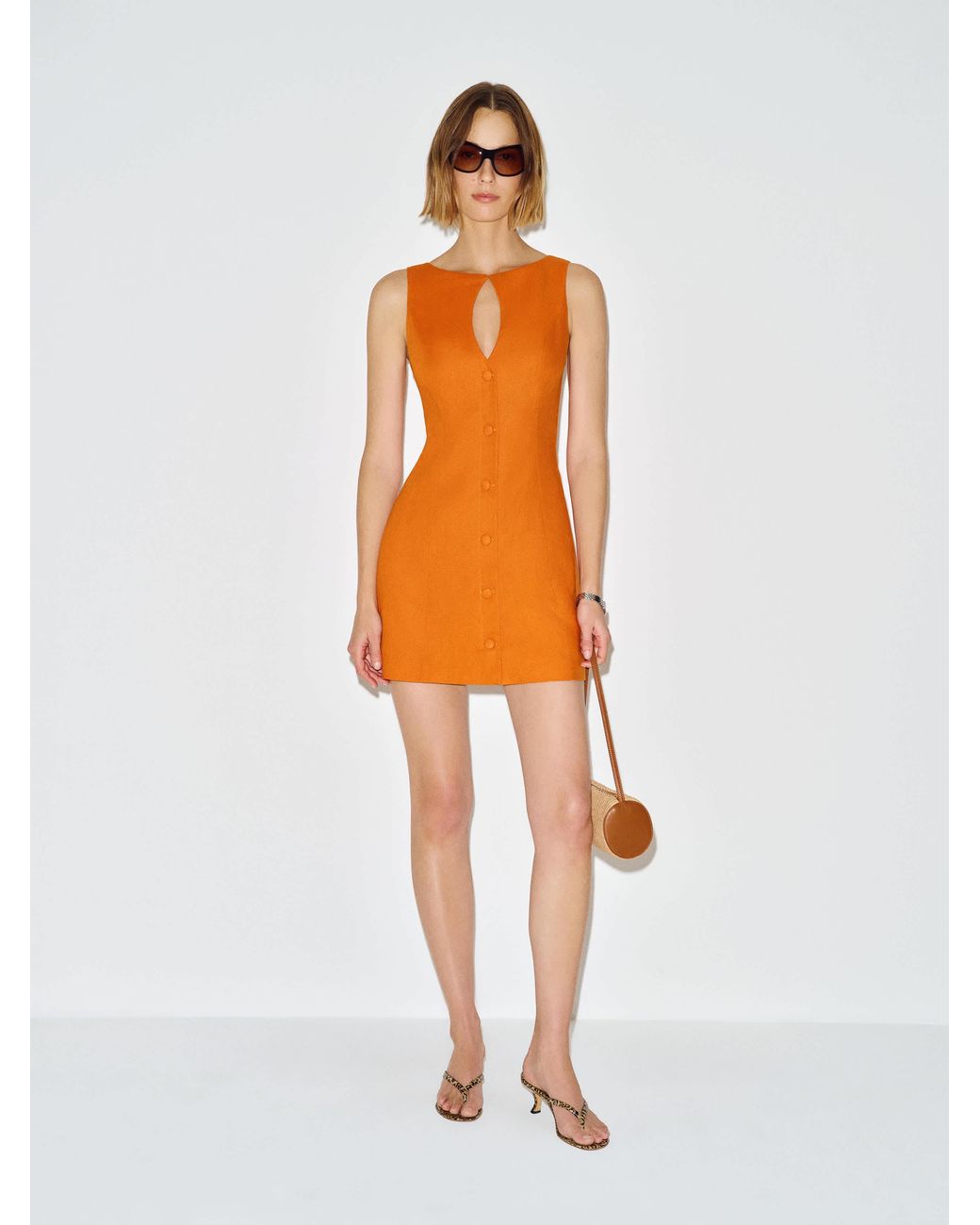 chinese dress ladies Reformation Orange Cut-out Samara Linen Dress In Flame Us2 UK 6 main image 1