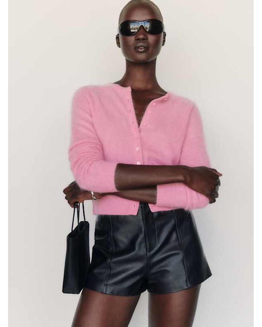 Reformation Pink Caspia Brushed Cashmere Cropped Cardigan