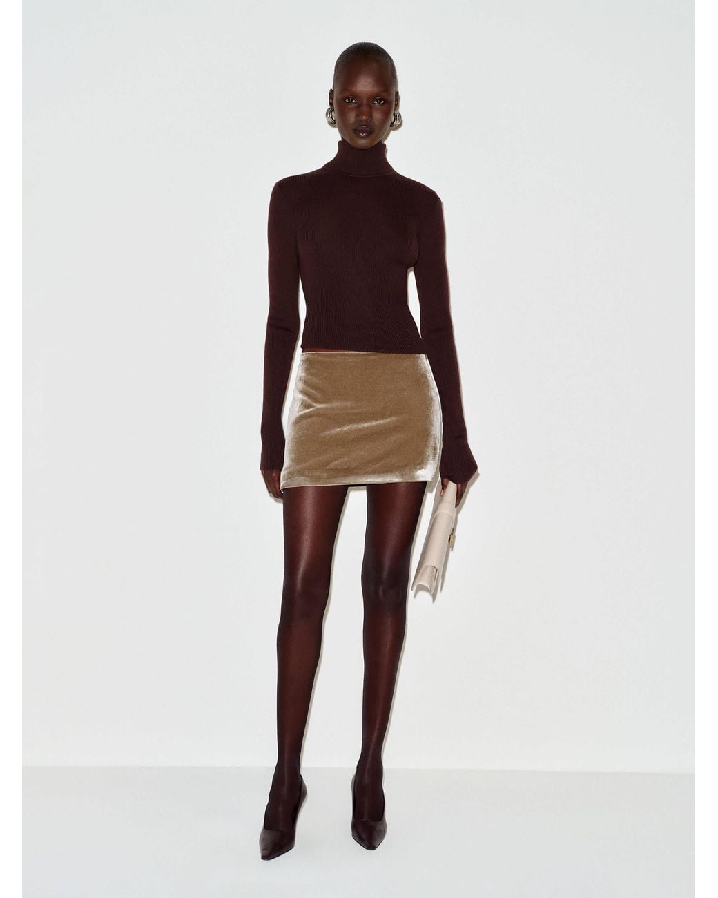 Reformation Natural Carla Low Waist Velvet Skirt 0