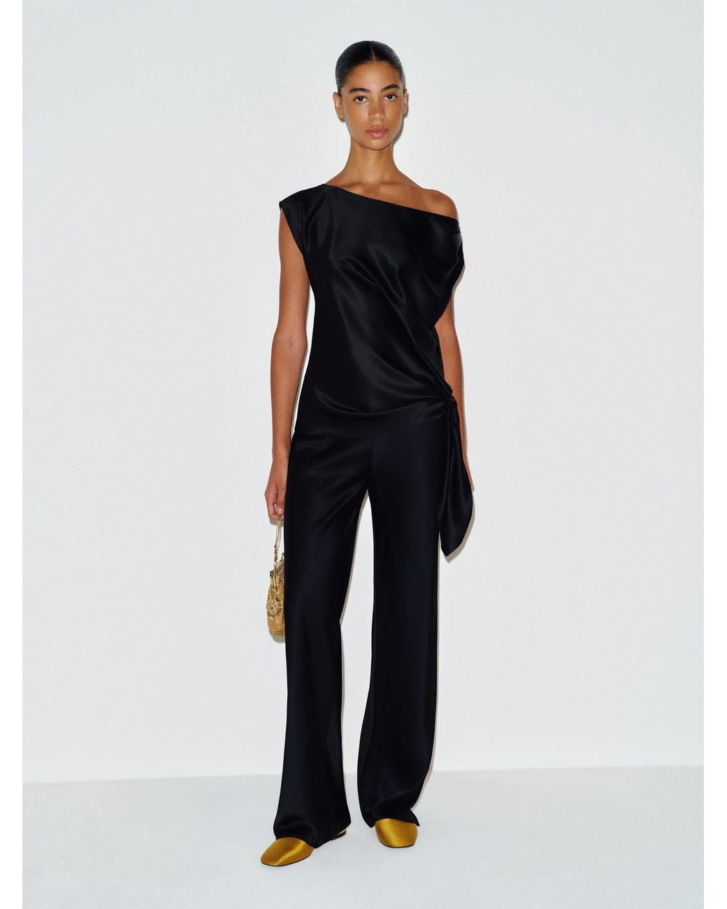 Reformation Black Sonnet Satin Two Piece