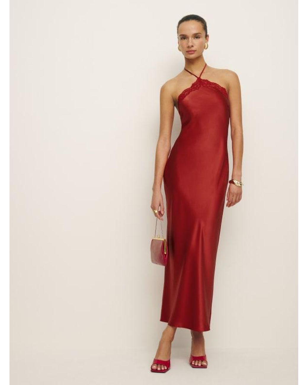 Reformation Aara Silk Dress in Red | Lyst