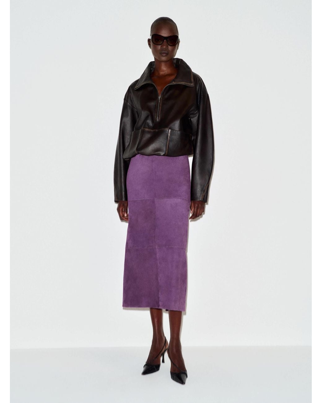 Reformation Purple Veda Cole Low Waist Leather Maxi Skirt