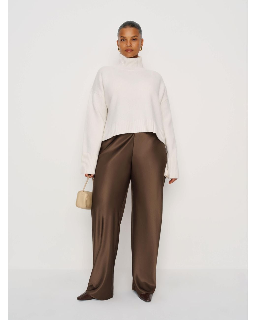 Reformation Natural Gale Satin Mid Rise Bias Pant Es