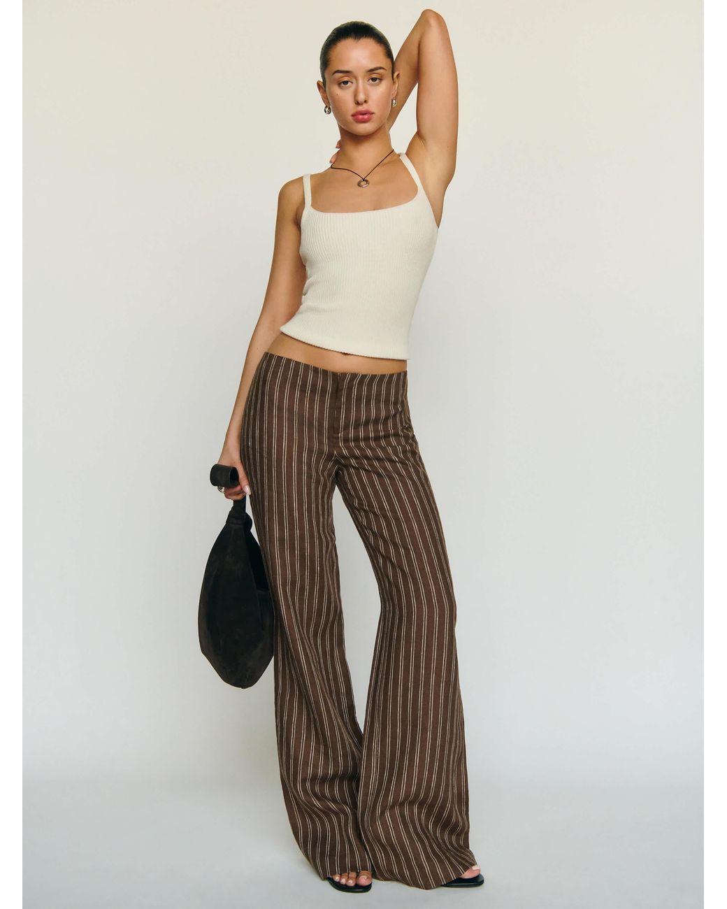 Reformation White Vida Linen Low Rise Pant 4