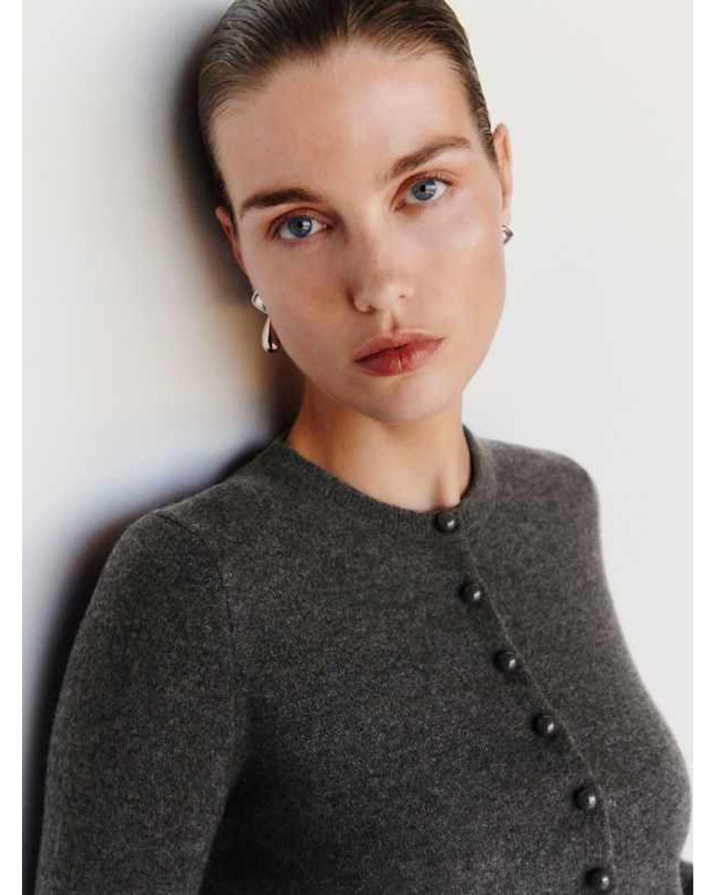 Reformation Gray Caspia Cashmere Cropped Cardigan