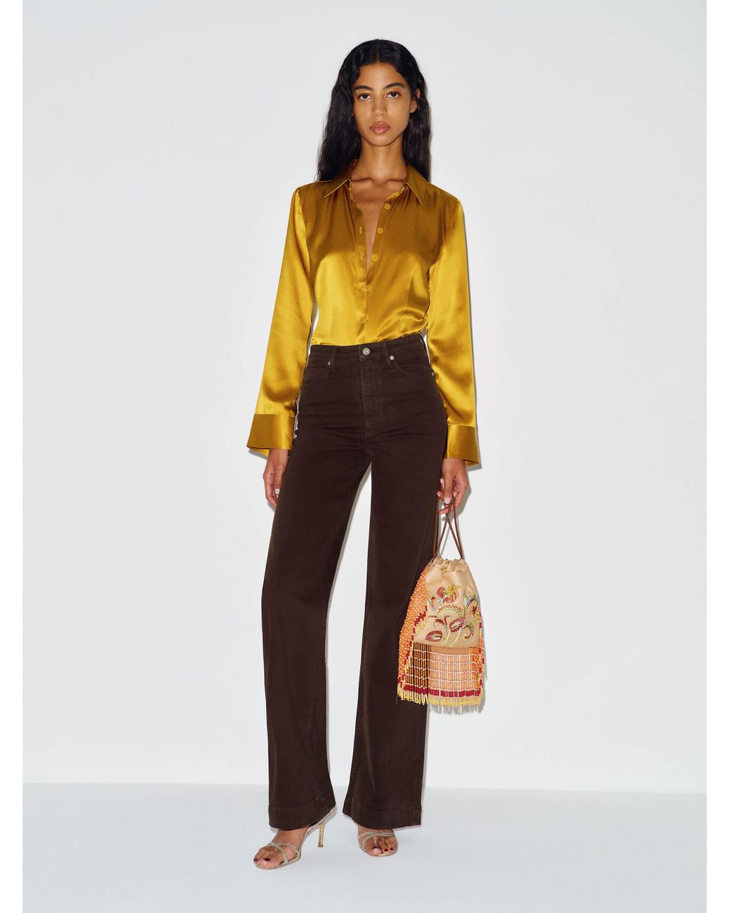 Reformation Yellow Bex Super Stretch High Rise Wide Leg Jeans Cotton