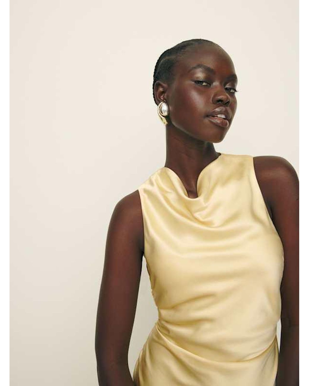 logan silk dress reformation Reformation Logan Silk Dress in Natural