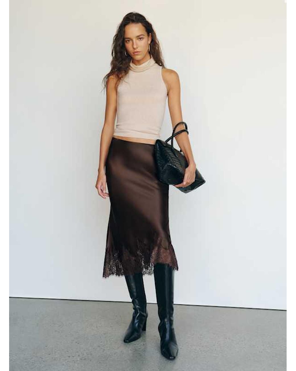 Reformation White Carolina Silk Skirt