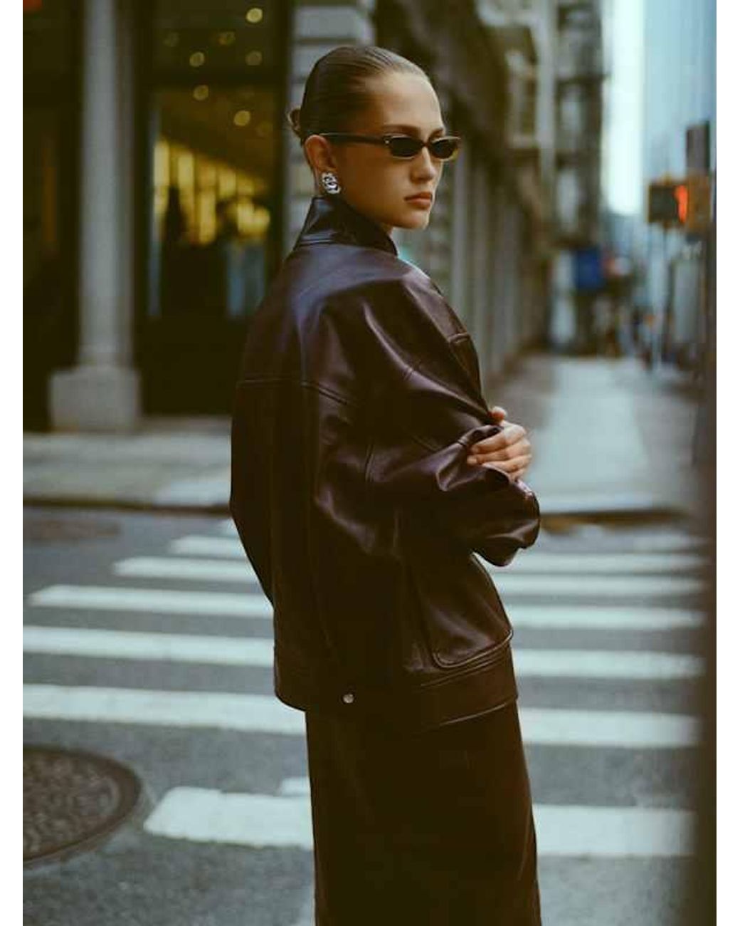 Reformation Brown Veda Harrison Leather Oversized Bomber
