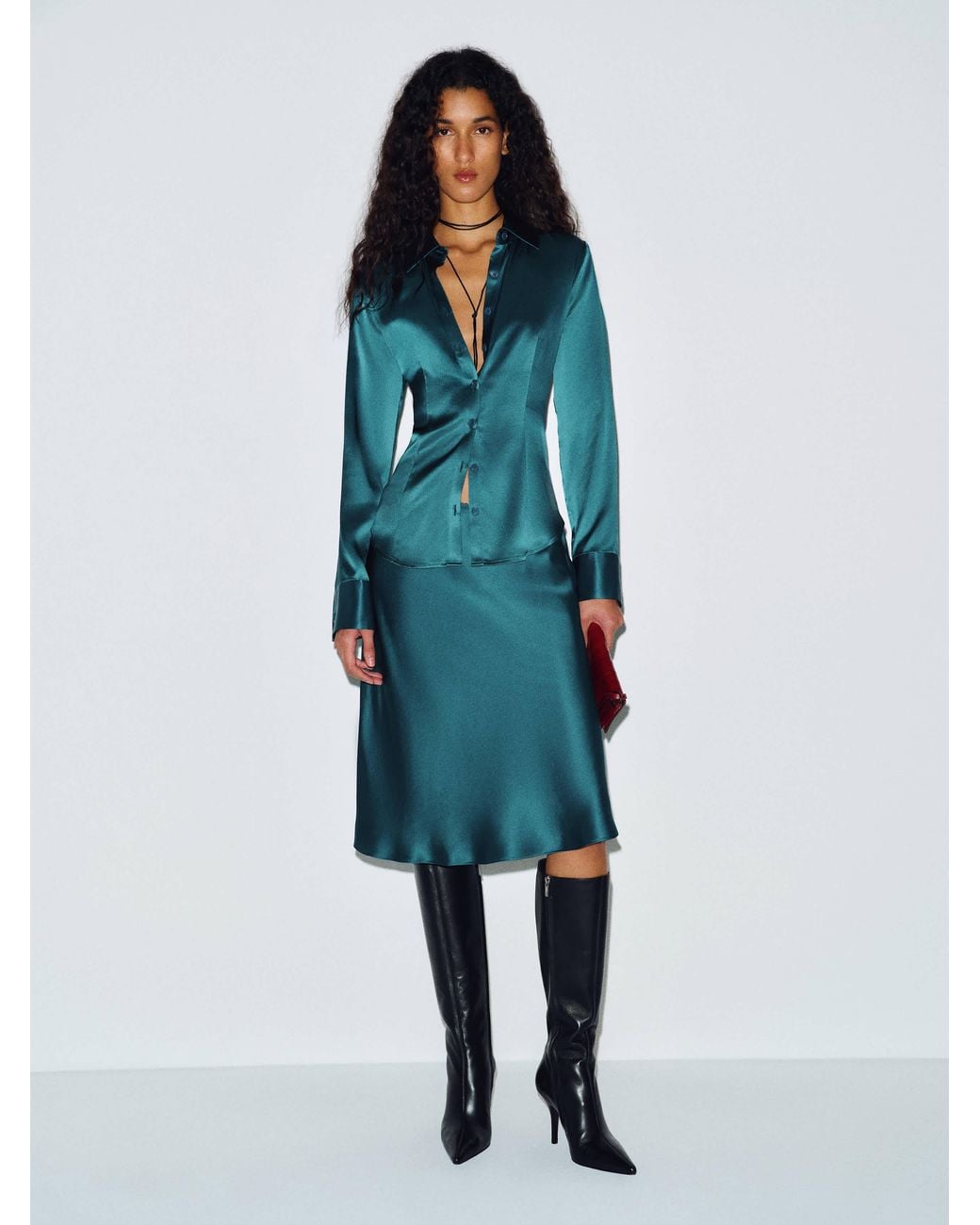 Reformation Blue Layla Silk Knee Length Skirt
