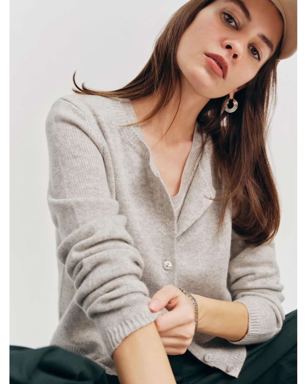 Reformation Clara Cashmere Crew Cardigan in Grey Lyst Canada