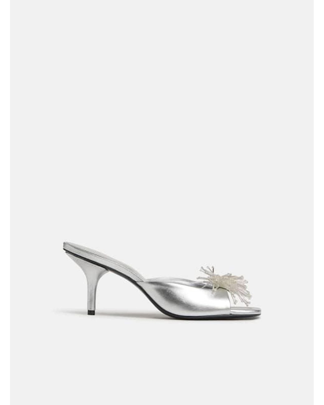 Reformation Metallic Clementine Heeled Mule Sandal Leather Pom