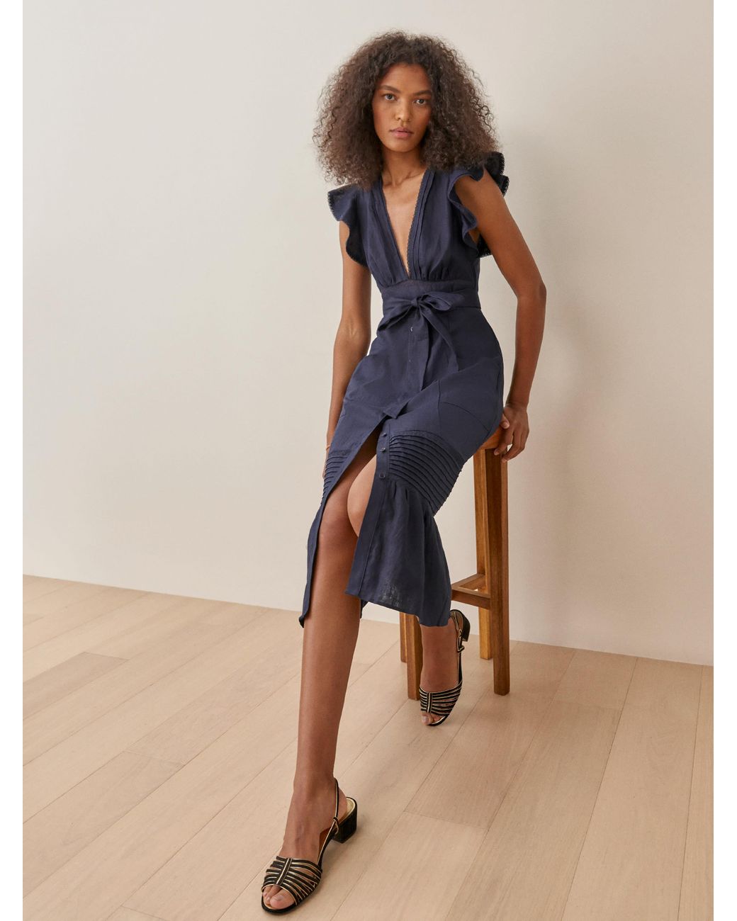 Reformation Lili Linen Dress in Blue Lyst