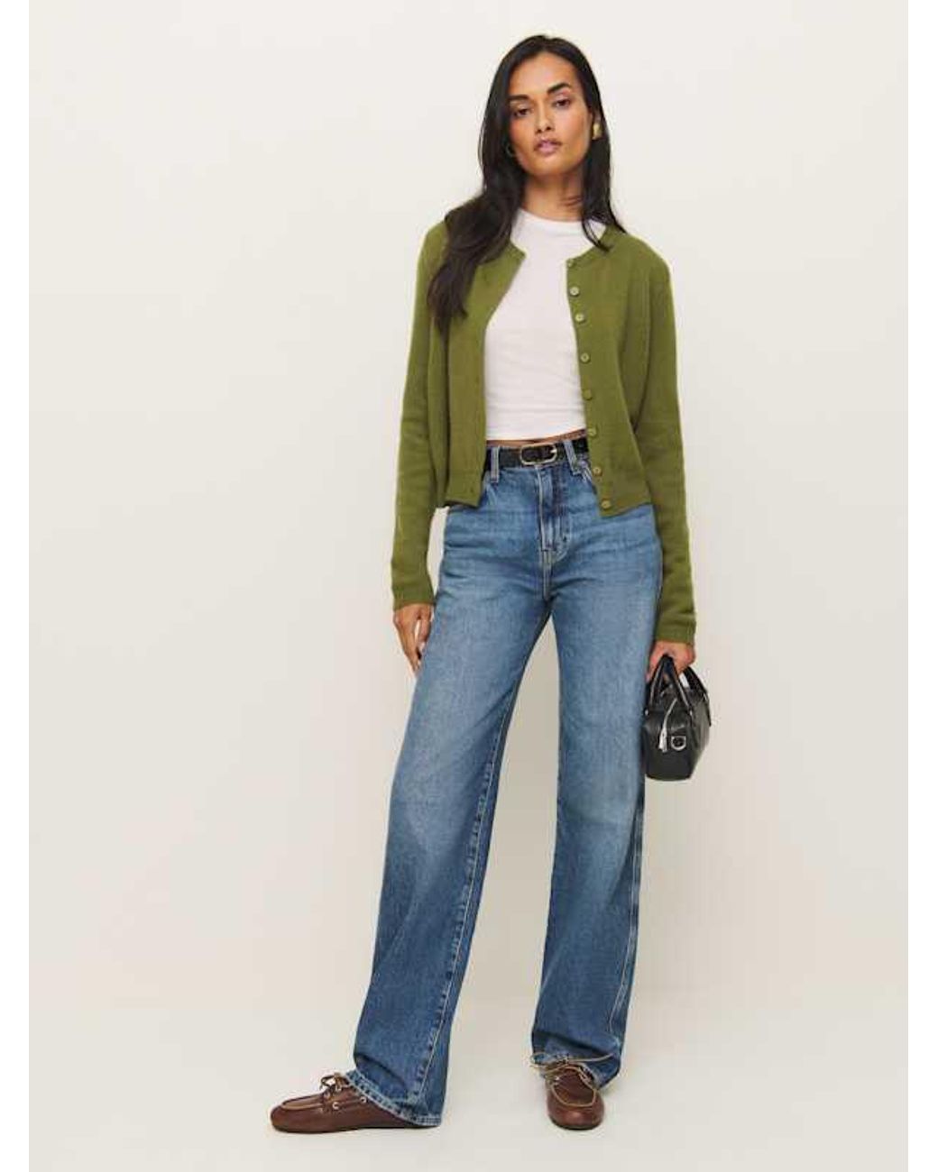 Reformation Clara Cashmere Crew Cardigan in Green Lyst