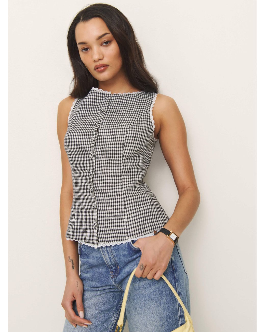Reformation Gray Amela Linen Top 0