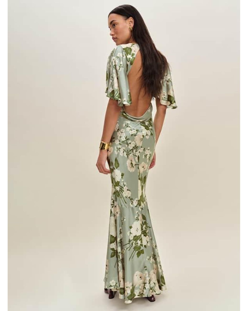 chinese dress ladies Rent The Selia Green Linen Dress By Reformation main image 1