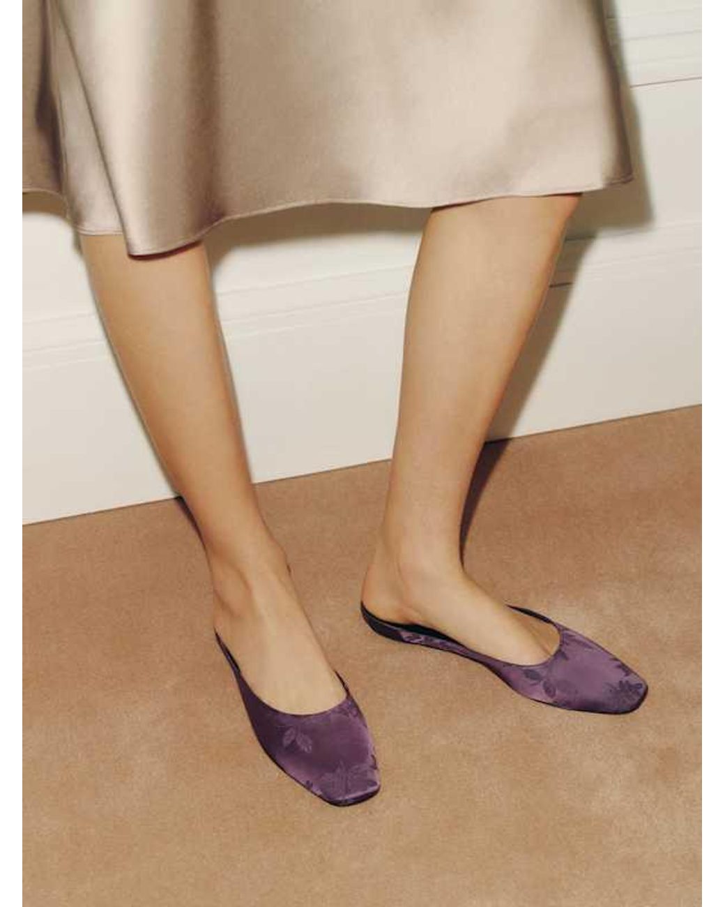 Reformation Natural Yoanna Flat Mule Jacquard Satin