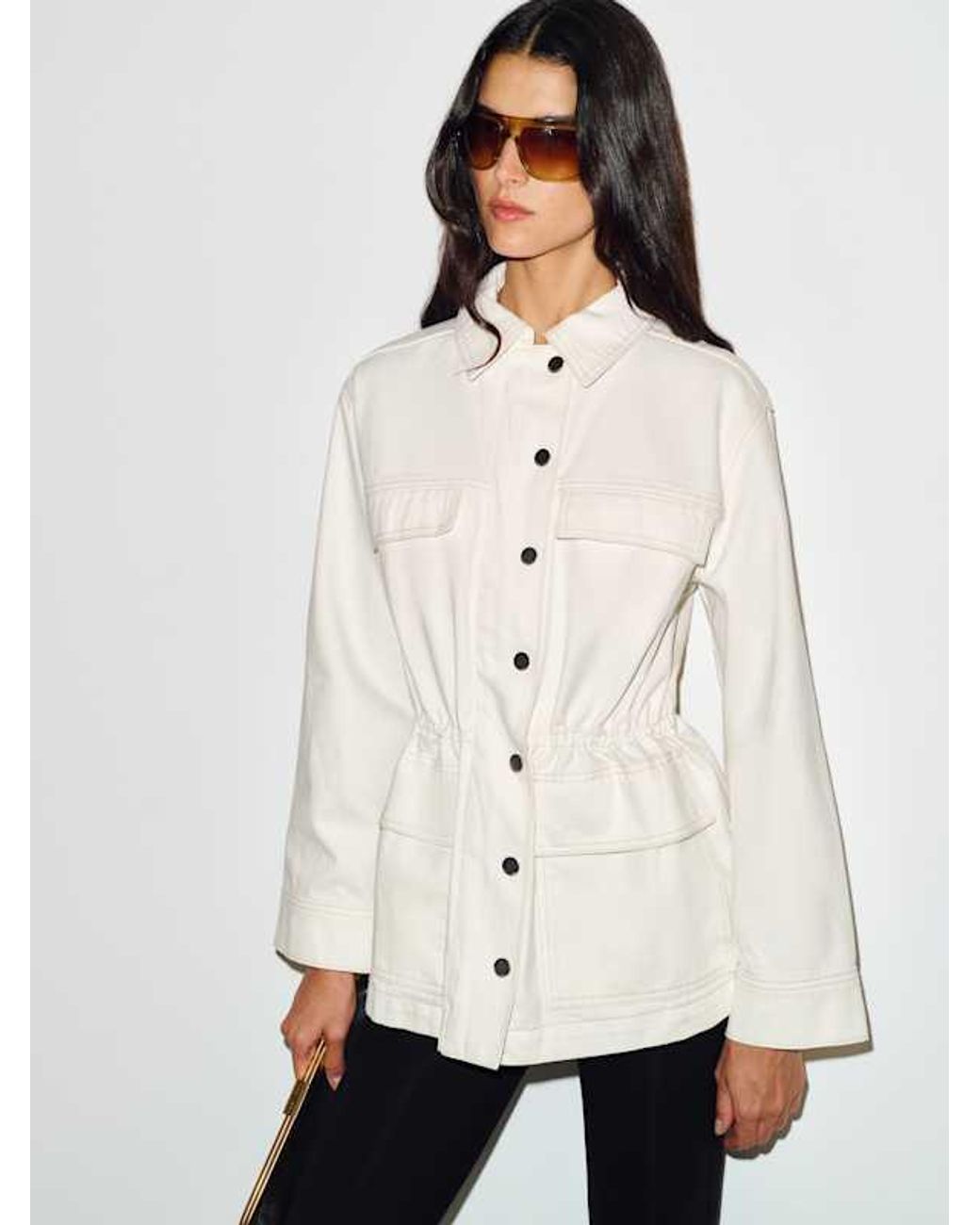 Reformation White Alex Cinched Denim Jacket