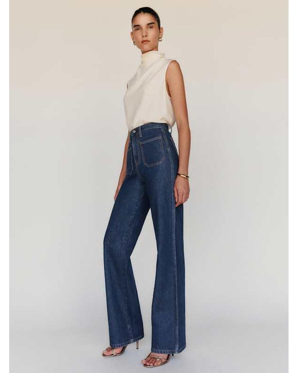 Reformation Blue Alyssa Stretch High Rise Wide Leg Jeans