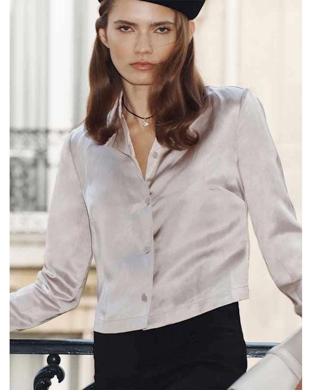 Reformation Gray Lacie Cropped Shirt Light 0