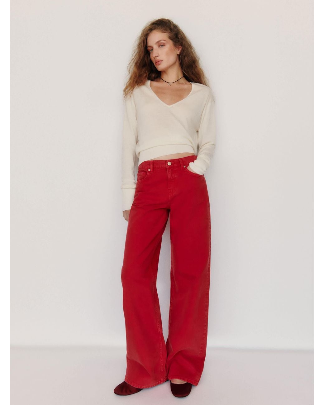 Reformation White Micah V-Neck Sweater Top