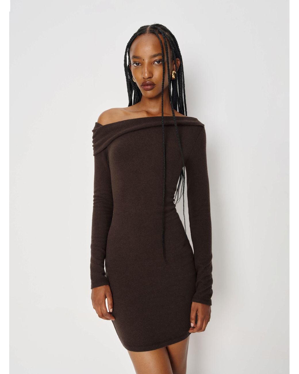 Knit Dress Reformation Luis Dress Reformation Suvi Ruched Midi Dress Brown  FARFETCH