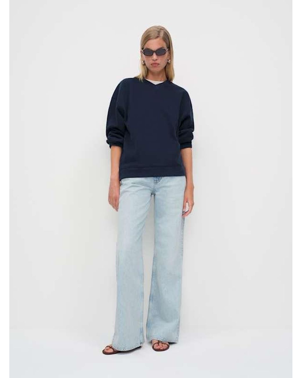 Reformation Blue Bowie V Neck Sweatshirt