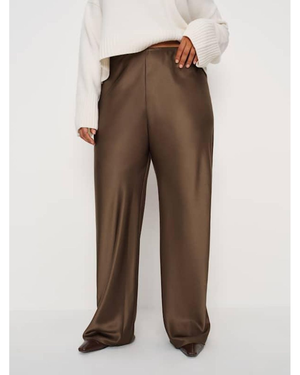 Reformation Natural Gale Satin Mid Rise Bias Pant Es