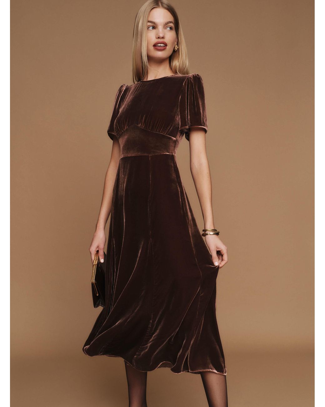 Reformation Quinne Velvet Dress in Natural | Lyst