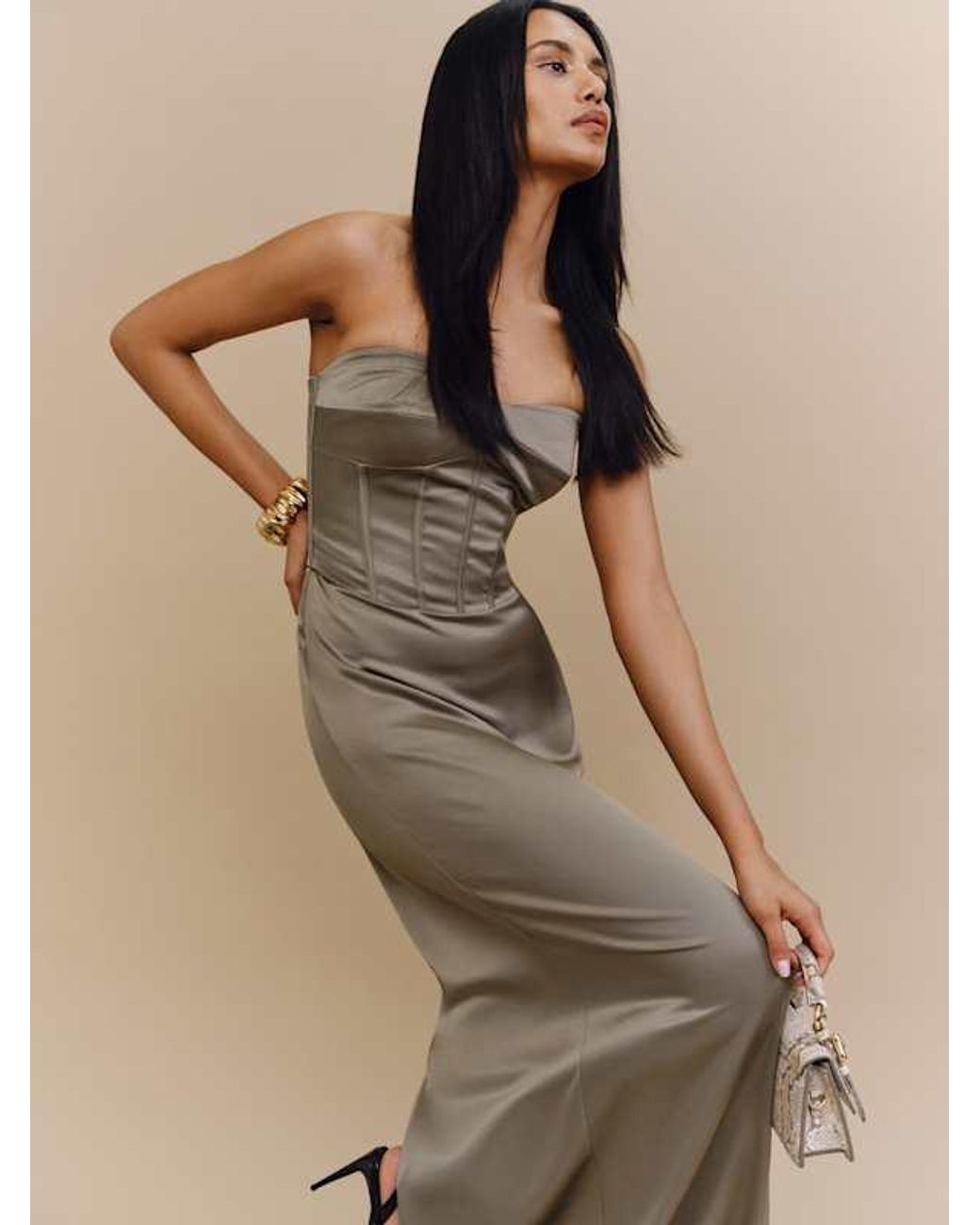 reformation ariyah corset satin maxi dress Reformation Ariyah Corset Satin Maxi by Reformation