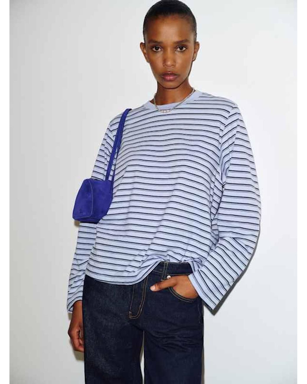 Reformation Blue Asher Oversized Long Sleeve T-Shirt