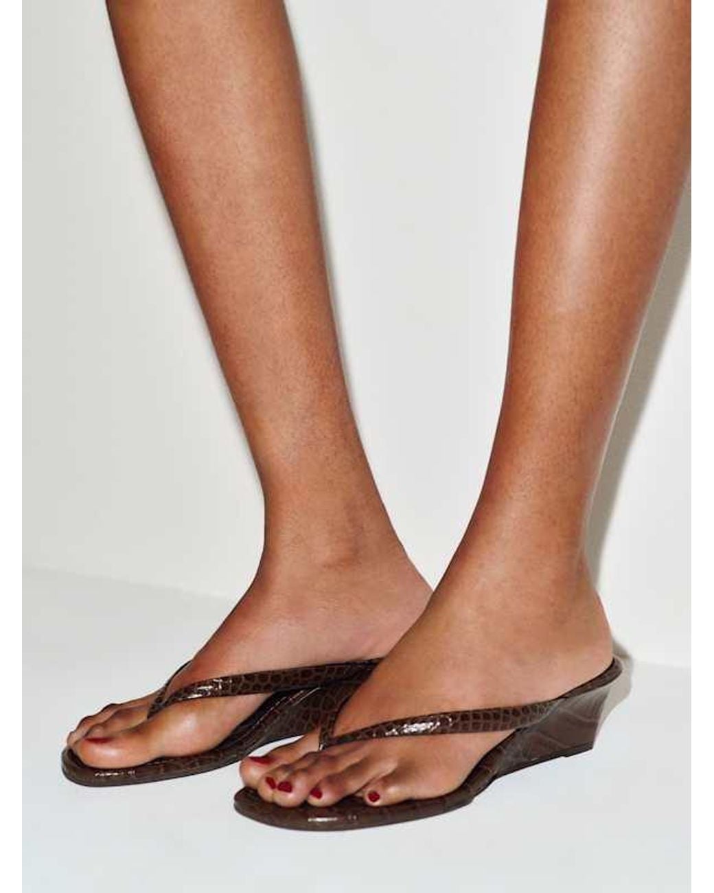 Reformation Multicolor Amelia Thong Wedge Sandal Croc-Effect 6