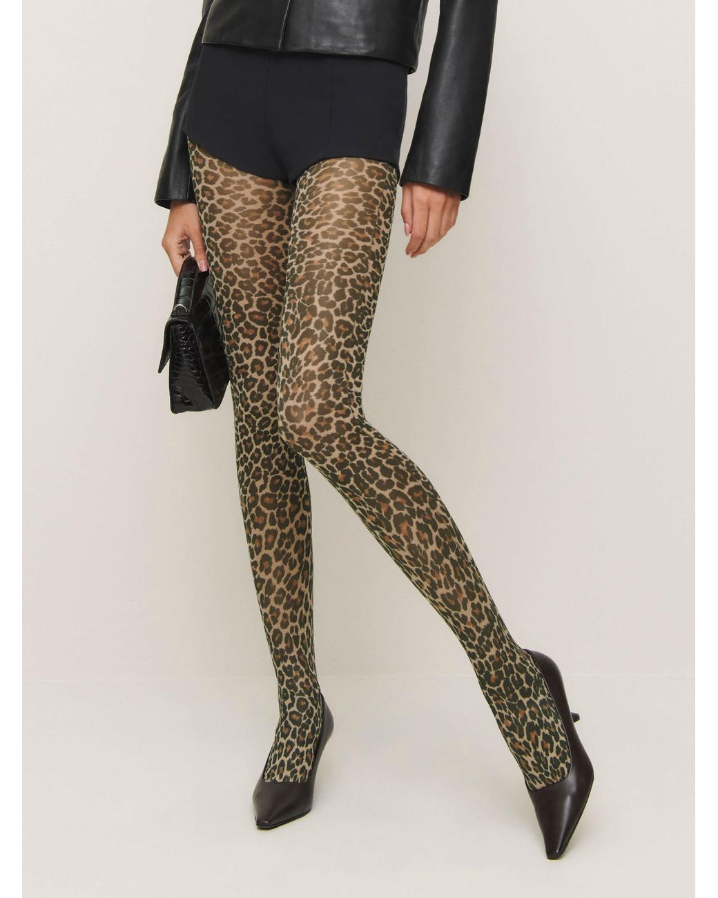 Reformation Natural Leopard Print High-Rise Tights