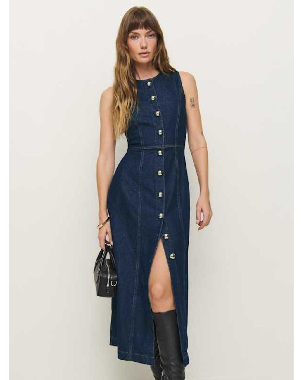 white christmas dresses Esme Denim Midi Dress in Blue