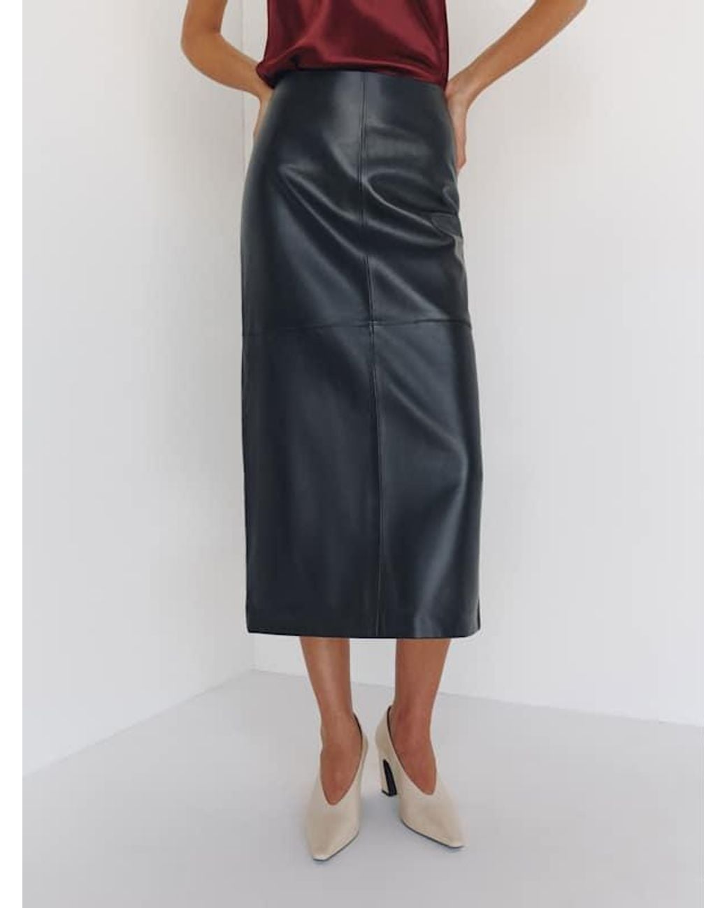Reformation Blue Veda Cole Low Waist Leather Maxi Skirt 0