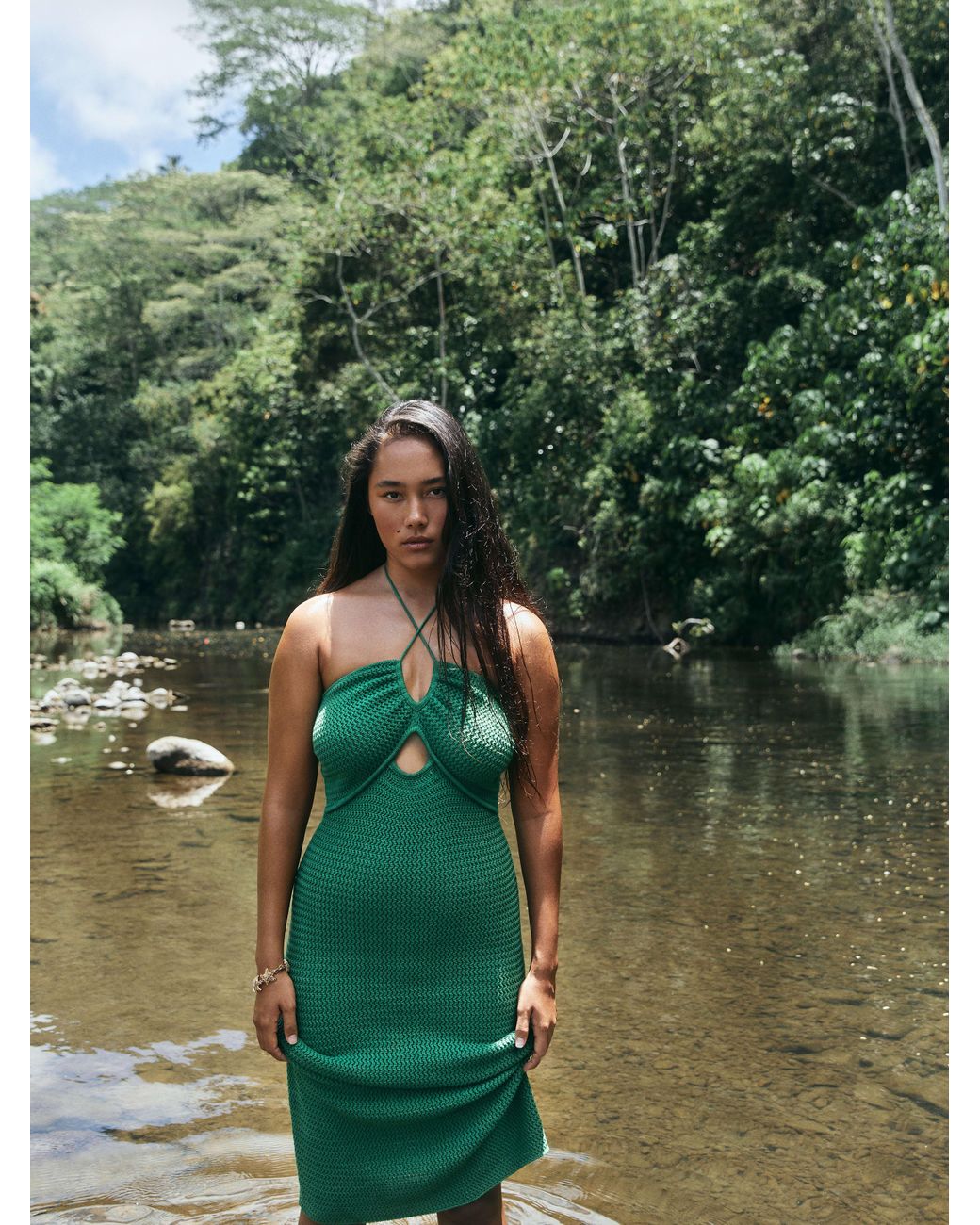 Reformation Venete Open Knit Dress in Green | Lyst
