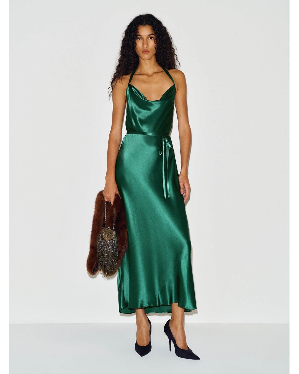 Reformation Gloribel Silk Dress Evergreen
