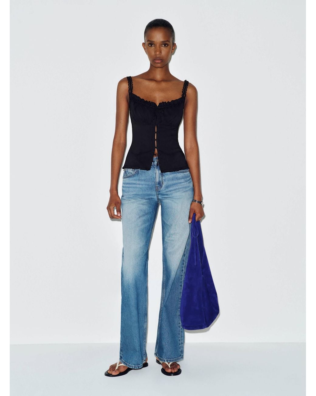 Reformation Blue Eveline Top Lace
