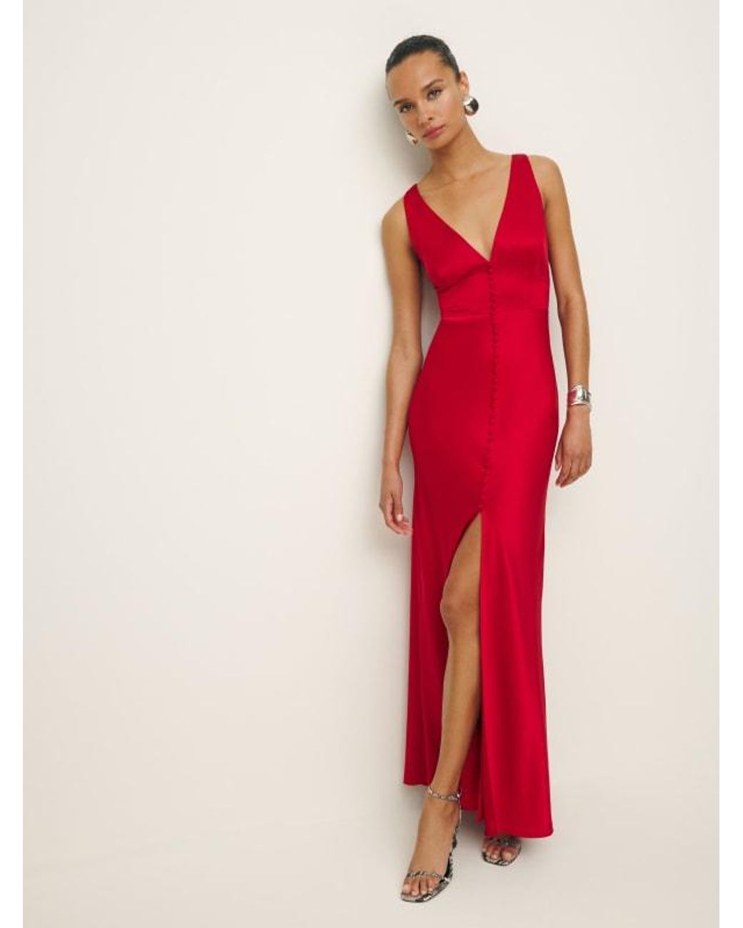 elaina satin dress reformation Reformation Elaina Satin Dress in Red