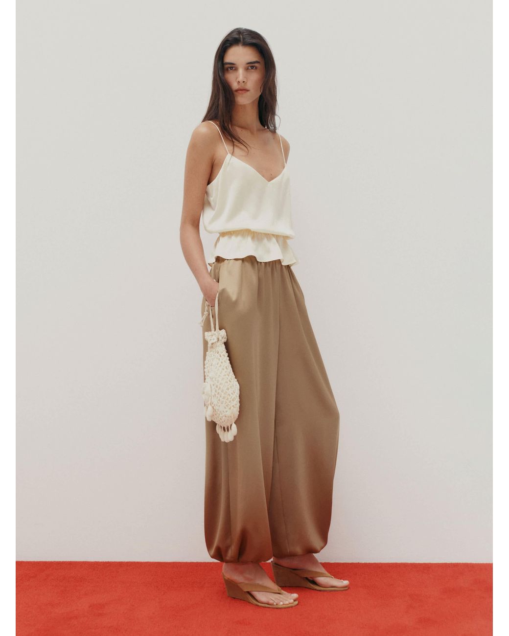 Reformation Brown Aven Satin Pant