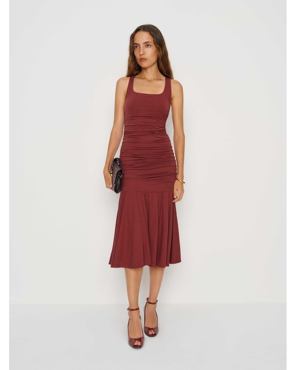 reformation kayla knit dress Kayla ruched jersey midi dress