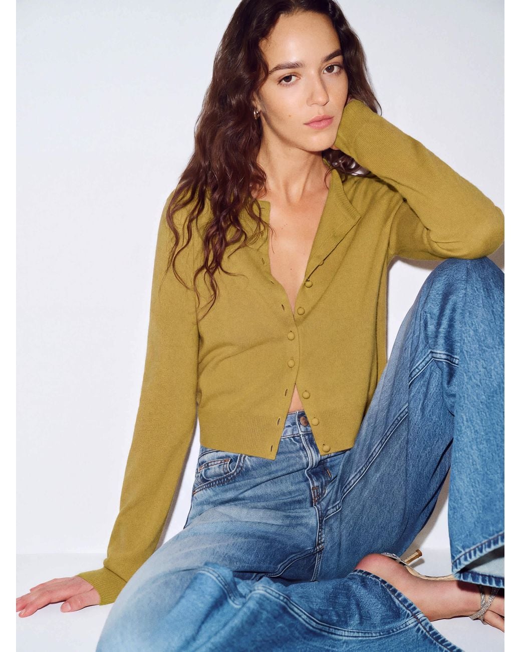 Reformation Blue Caspia Cashmere Cropped Cardigan
