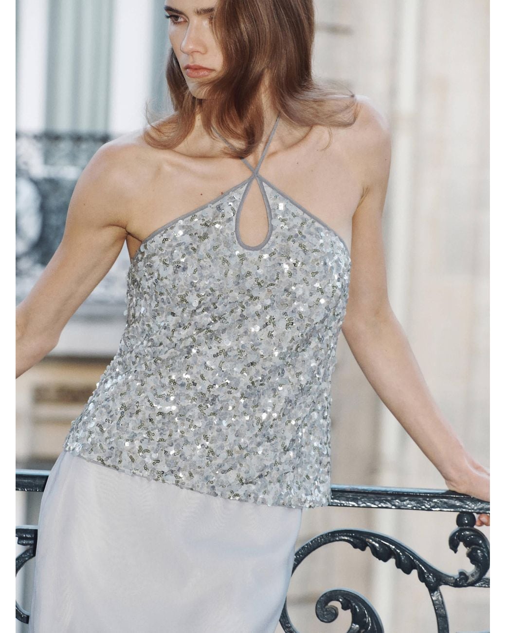 Reformation Gray Rosana Top Sequin 0